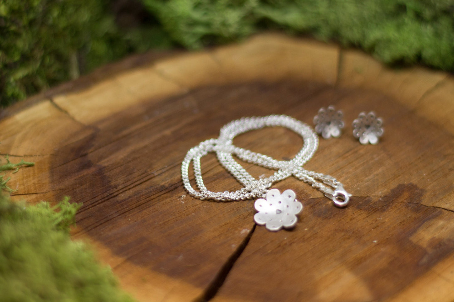 Schmuck-Set Blumenanhänger und Ohrstecker aus 925/000 Silber
