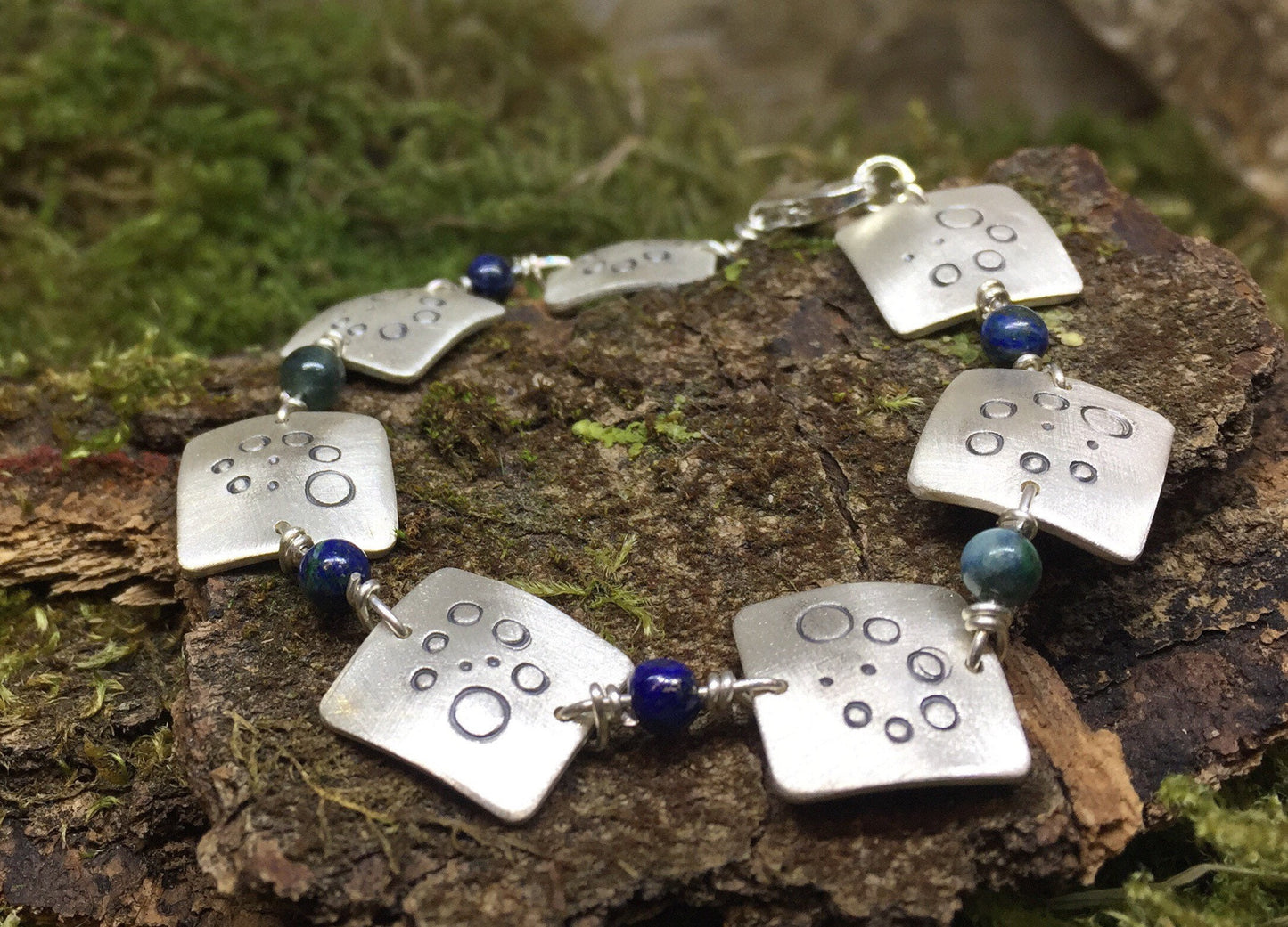 Silberarmband Handarbeit mit Edelsteinen