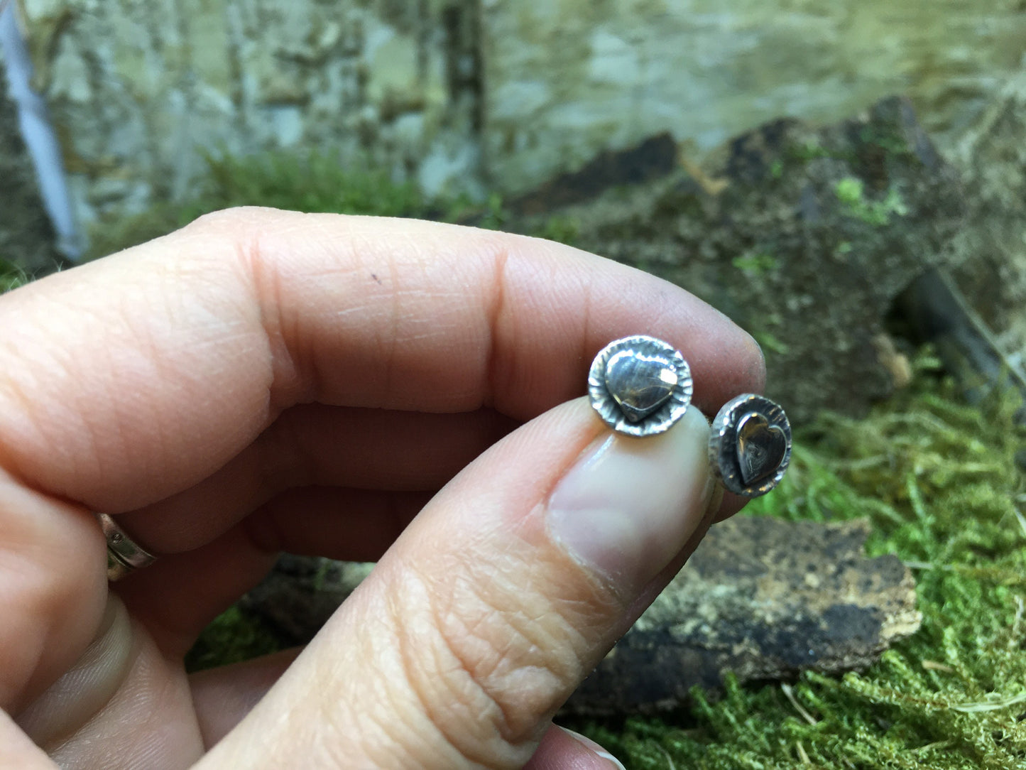 Herz Ohrstecker Silber Handarbeit