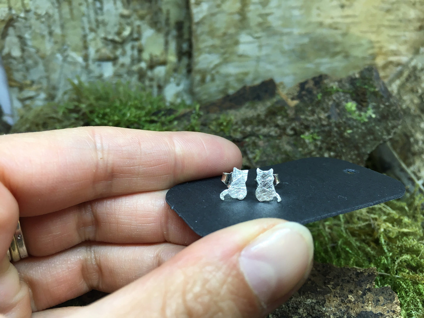 Katze Ohrstecker Silber Handarbeit