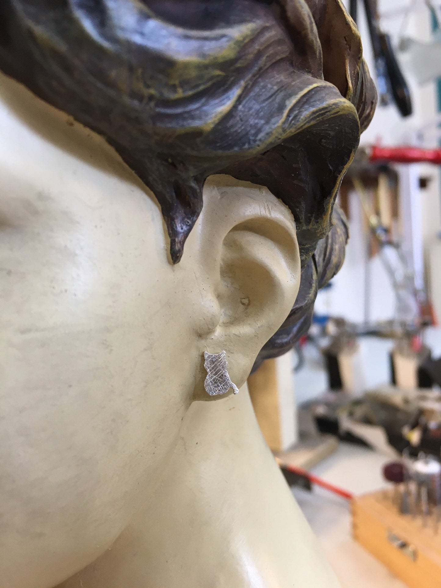 Katze Ohrstecker Silber Handarbeit