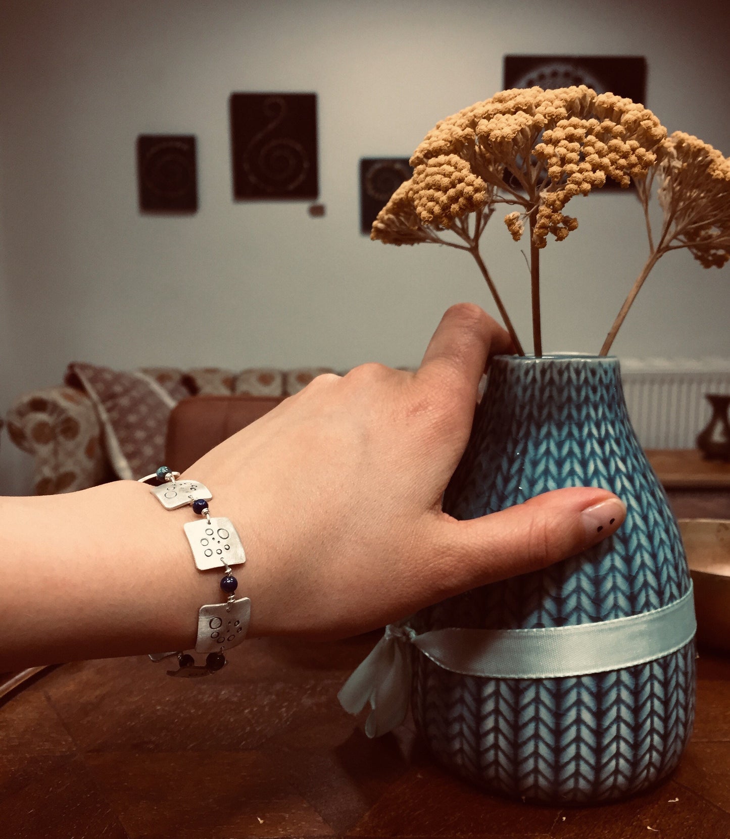 Silberarmband Handarbeit mit Edelsteinen