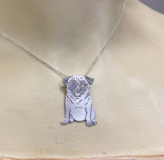 Silberkette mit Unikatanhänger Hund „Mops“