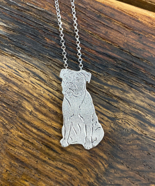 Silberkette mit Unikatanhänger Hund „Bulldogge“
