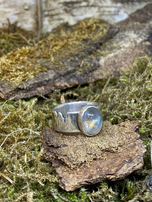 Regenbogen Labradorit Ring Silber Unikat