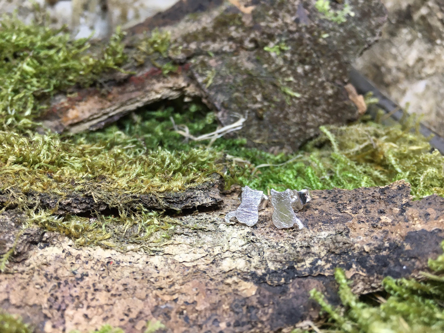 Katze Ohrstecker Silber Handarbeit