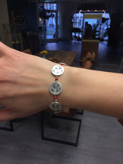 Armband 925 Silber mit Punzierung und Koralle Handarbeit