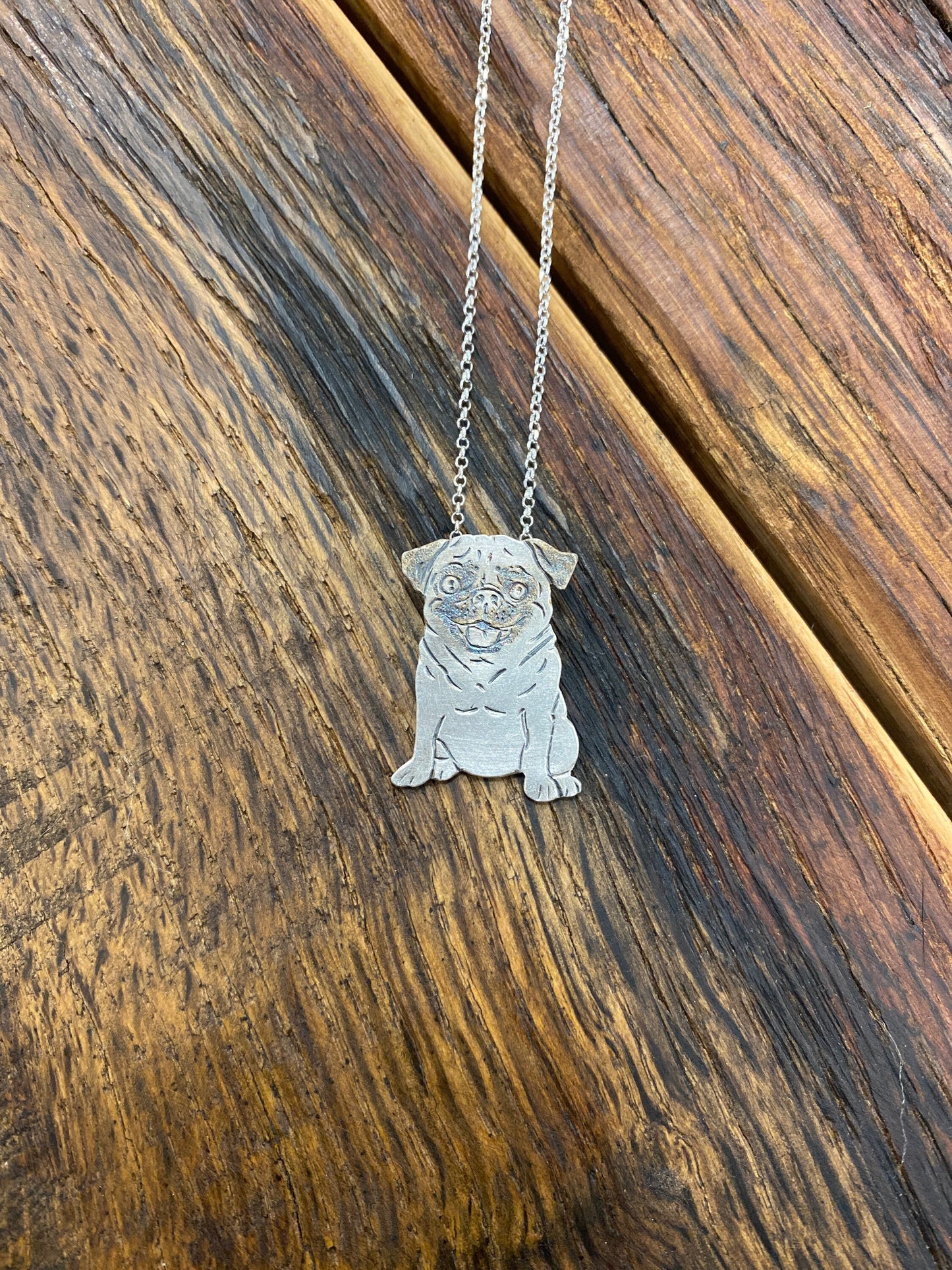 Silberkette mit Unikatanhänger Hund „Mops“
