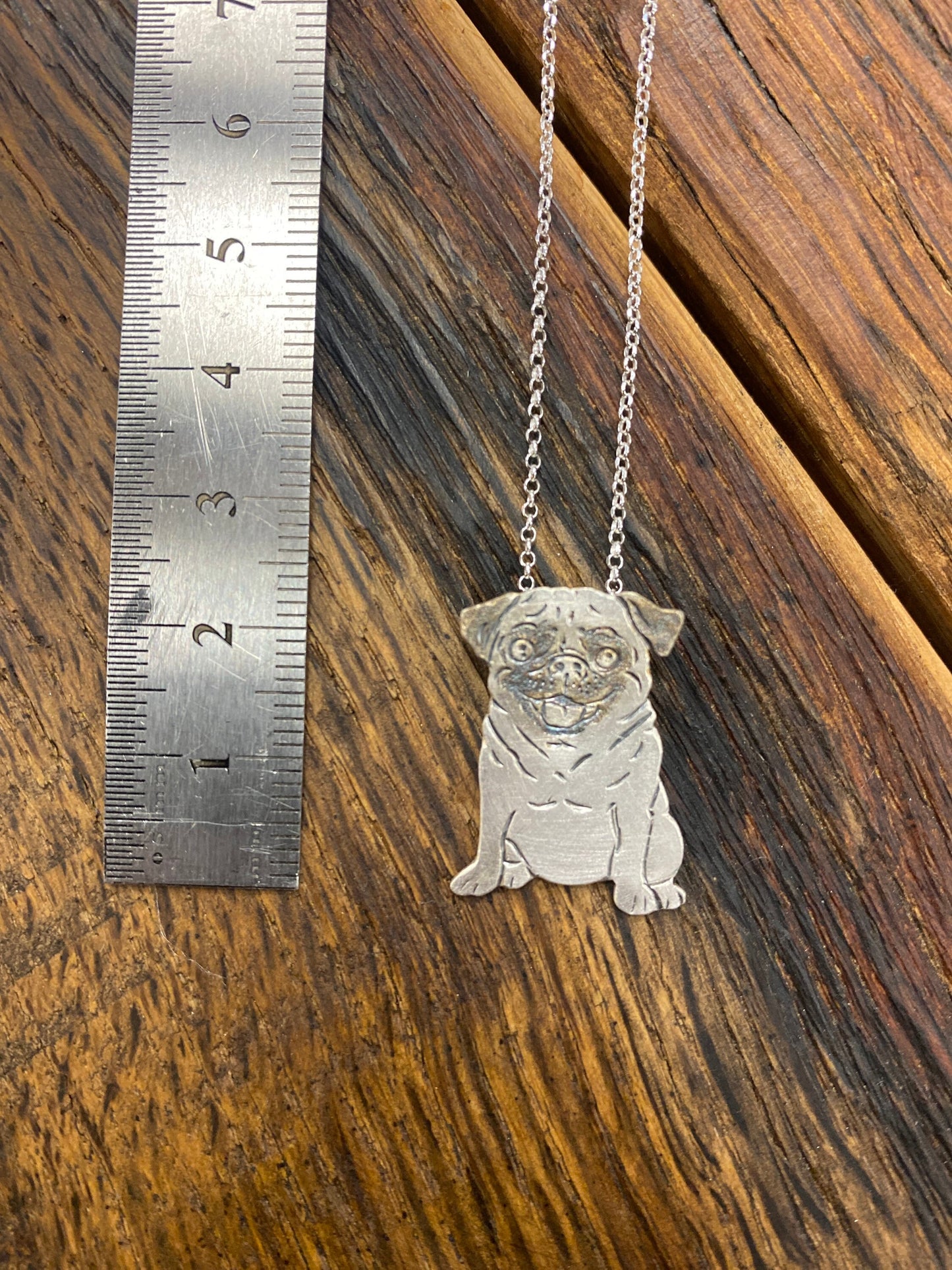 Silberkette mit Unikatanhänger Hund „Mops“